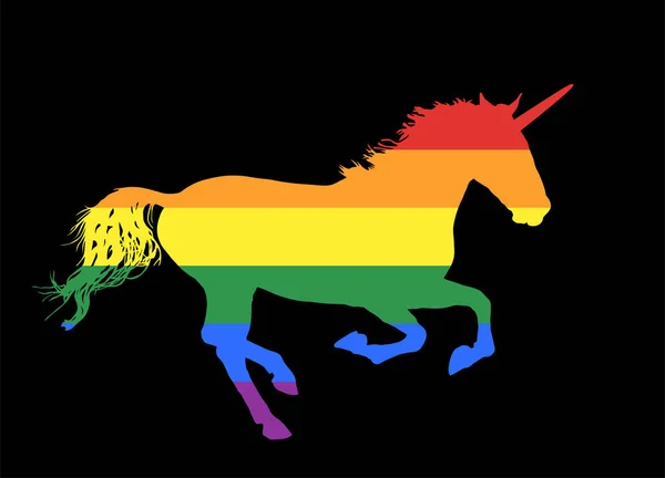 Bandera Arco Iris Gay Sobre Elegante Caballo Unicornio Galope Vector — Archivo Imágenes Vectoriales