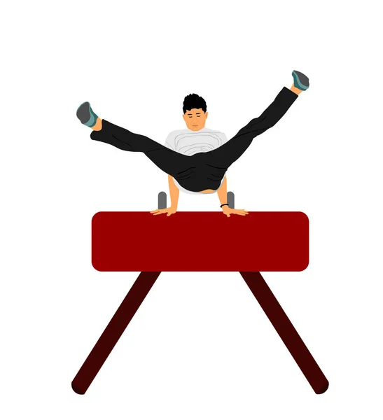 Gymnast Pommel Paard Vector Illustratie Geïsoleerd Witte Achtergrond Sport Man — Stockvector