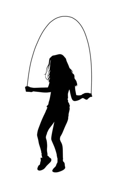 Sport Girl Skipping Jump Rope Vector Silhouette Fitness Instructor Sport — Stock Vector