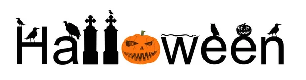Halloween Słowo Znak Wektor Sylwetka Ilustracja Izolowane Białym Przerażająca Twarz — Wektor stockowy