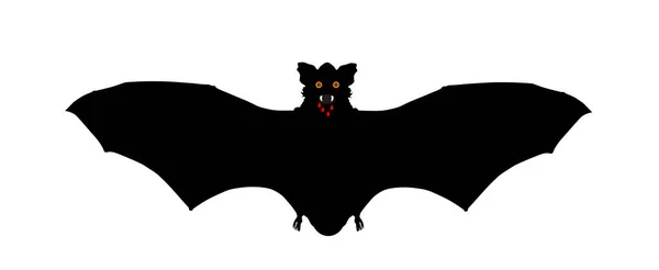 白い背景に隔離された血の歯のベクトルシルエットのイラストを持つ吸血鬼のバット 開翼獣 夜の動物 怖いシンボル ハロウィンのサインだ 血液吸盤飛行マウス — ストックベクタ