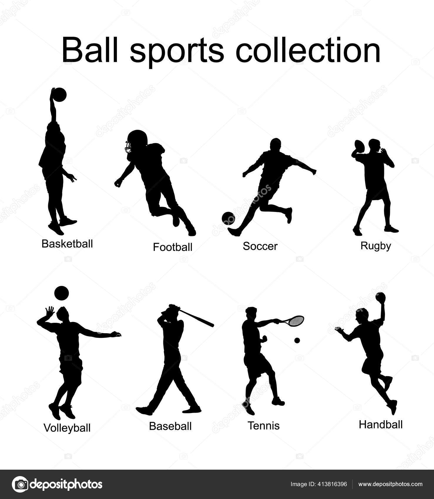Esporte Jogadores Sombra Silhouette, Basquete, Tênis, Beisebol