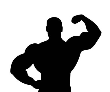 Beyaz arka planda izole edilmiş kas geliştirici vektör silüeti çizimi. Sporcu adam güçlü kollar. Vücut geliştirme sporcusu kaslarını gösteriyor.