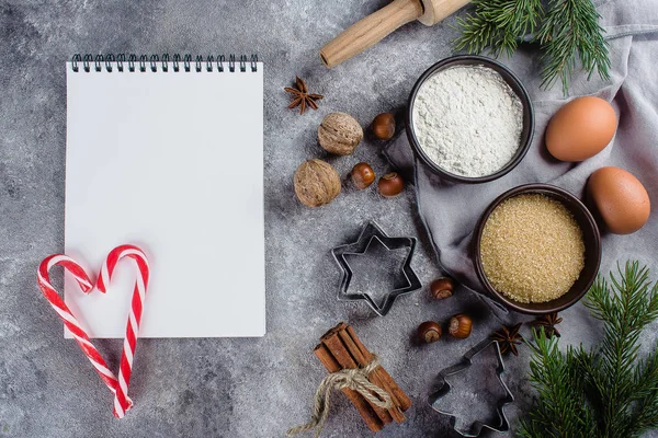 Idea Menu Ricette Natalizie Ingredienti Cucinare Cottura Natale Quaderno Bianco — Foto Stock