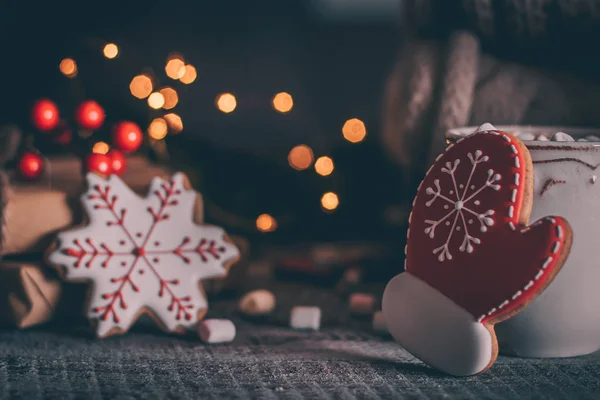 Χριστούγεννα Και Νέο Έτος 2019 Έννοια Ευχετήρια Κάρτα Διακοπών Μπισκότα — Φωτογραφία Αρχείου