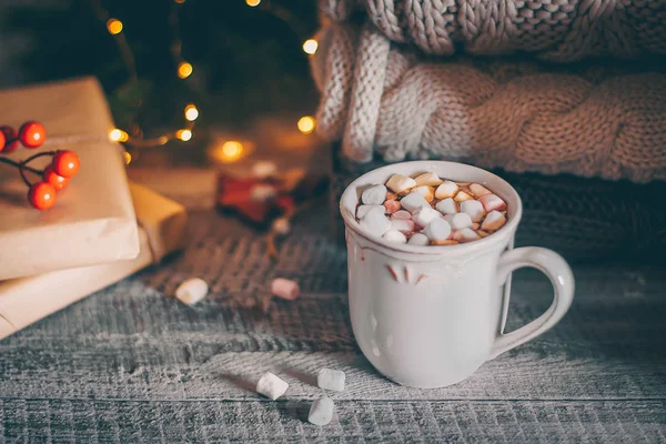 Winter Warming Sweet Drink Hot Chocolate Marshmallows Mug Christmas Holiday — Stock Photo, Image