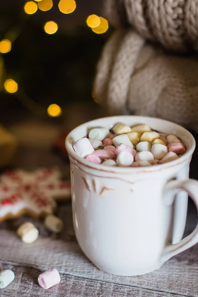 Winter Warming Sweet Drink Hot Chocolate Marshmallows Mug Christmas Holiday — Stock Photo, Image