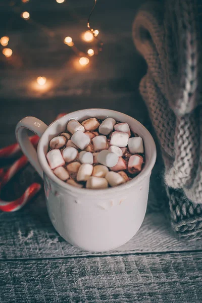 Zimní Oteplování Sladký Nápoj Čokoláda Marshmallows Hrnek Vánoční Sváteční Sváteční — Stock fotografie
