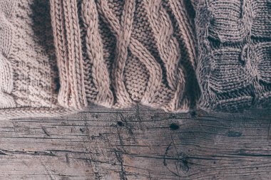 Örgü yün doku ahşap arka plan
