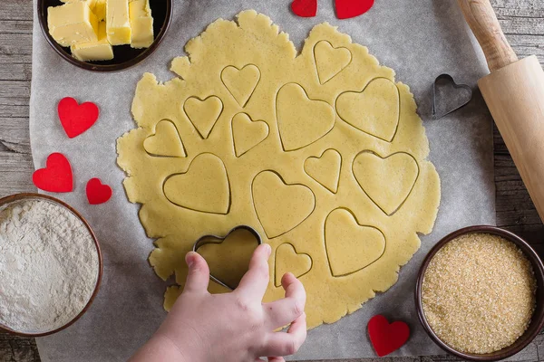 Hornear Galletas Corazón Amor Para San Valentín Vista Superior Las — Foto de Stock