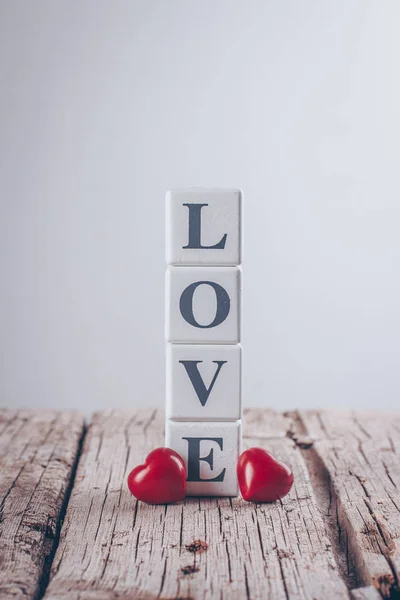 Concepto Tarjeta San Valentín Idea Creativa Mensaje Amor Escrito Bloques — Foto de Stock