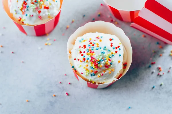 Twee gedeelte van consumptie-ijs met hagelslag. Zomer heerlijk dessert, behandelen. Lichte afbeelding — Stockfoto