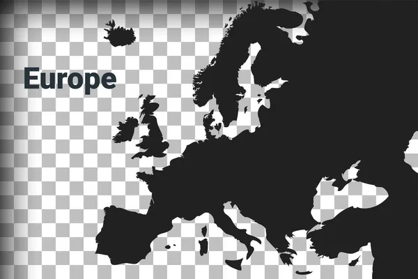 Europakarte, schwarze Karte auf transparentem Hintergrund. Alpha-Kanal Transparenz Simulation in PNG. Vektor — Stockvektor