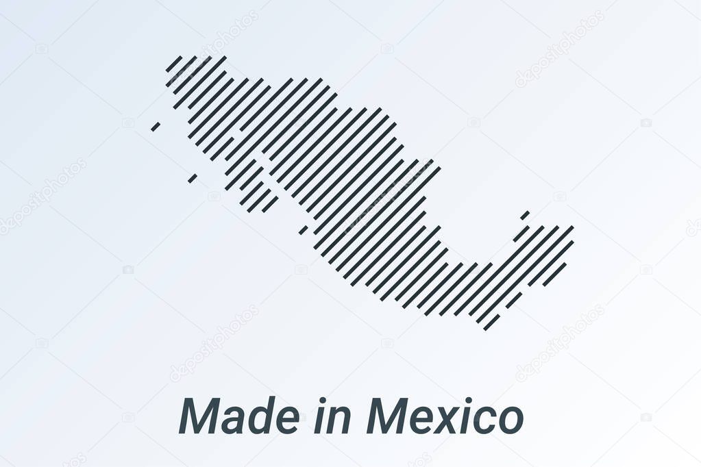 Made in Mexico, striped map in a black strip on a silver background. vector illustration