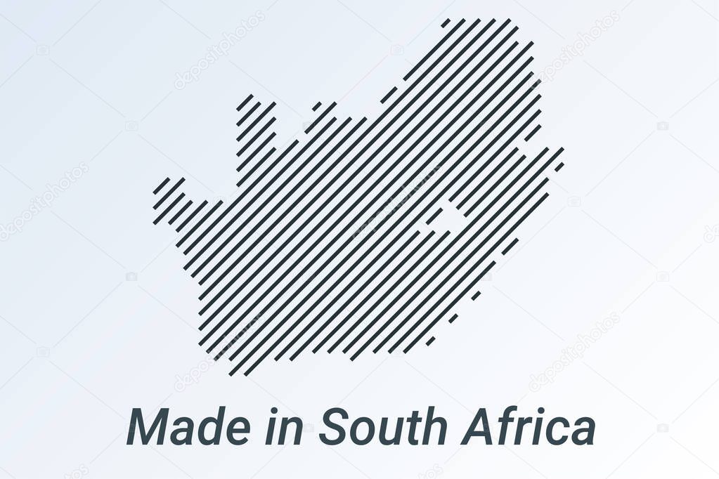 Made in South Africa, striped map in a black strip on a silver background. vector illustration
