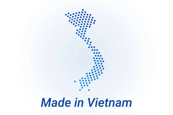 Ícone do mapa do Vietname. Ilustração do logotipo do vetor com texto Made in Vietnam. Meio-tom azul aponta fundo. pixels redondos. Design gráfico digital moderno. —  Vetores de Stock