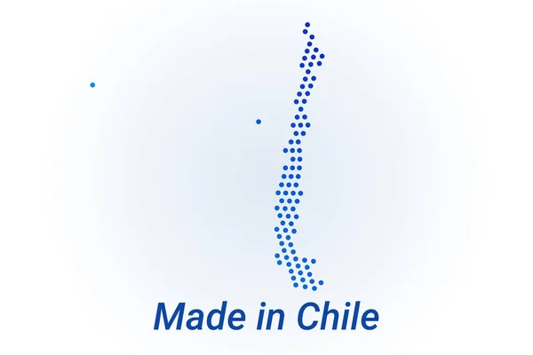 Ícone de mapa do Chile. Ilustração do logotipo do vetor com texto Made in Chile. Meio-tom azul aponta fundo. pixels redondos. Design gráfico digital moderno. — Vetor de Stock