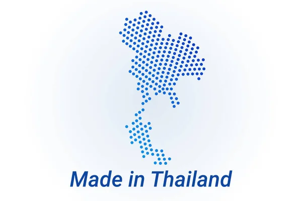 Значок карты Таиланда. Векторная иллюстрация логотипа с текстом Made in Thailand. Голубая галочка на фоне одной точки. Круглые пиксели. Современный цифровой дизайн. — стоковый вектор