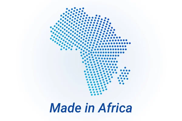 Значок карты Африки. Векторная иллюстрация логотипа с текстом Made in Africa. Голубая галочка на фоне одной точки. Круглые пиксели. Современный цифровой дизайн. — стоковый вектор