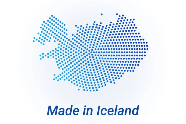 Ícone de mapa da Islândia. Ilustração do logotipo do vetor com texto Made in Iceland. Meio-tom azul aponta fundo. pixels redondos. Design gráfico digital moderno. —  Vetores de Stock