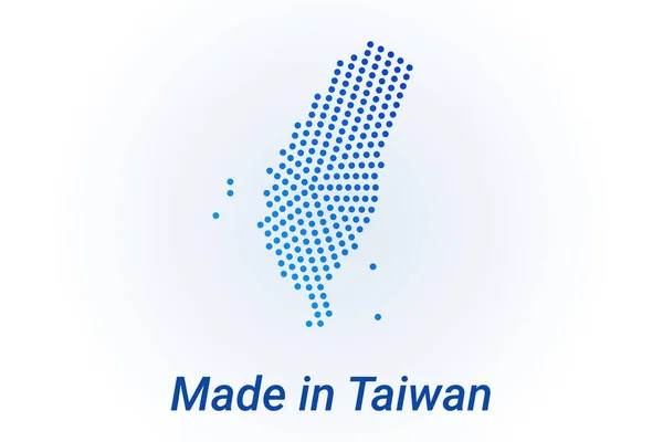 Ícone de mapa de Taiwan. Ilustração do logotipo do vetor com texto Made in Taiwan. Meio-tom azul aponta fundo. pixels redondos. Design gráfico digital moderno. —  Vetores de Stock