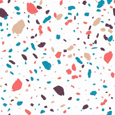 Terrazzo zemin dokusu pürüzsüz. Baskı için soyut tasarım dokusu. Geometrik vektör çizimi. Retro sanat. Taş tekrar duvar kâğıdı. Beyaz mermer kaya döşemesi.