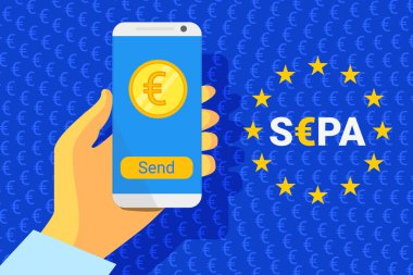 SEPA - Tek Avro Ödeme Bölgesi. Vektör çizimi. Avrupa Birliği Bayrağı - AB