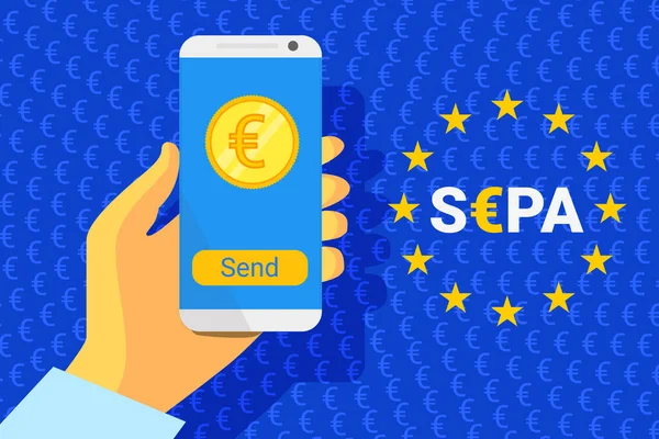 SEPA - Tek Avro Ödeme Bölgesi. Vektör çizimi. Avrupa Birliği Bayrağı - AB
