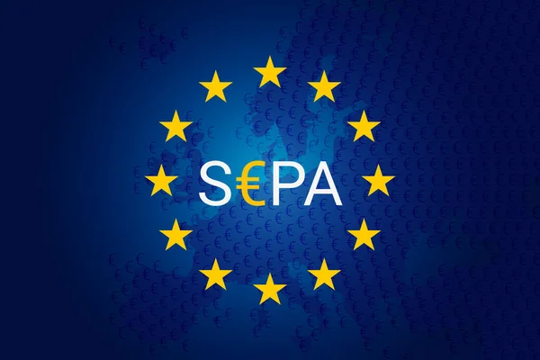 SEPA - Tek Avro Ödeme Bölgesi. Vektör çizimi. Avrupa Birliği Bayrağı - AB