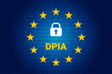DPIA - Veri Koruma Etki Değerlendirmesi. Vektör çizimi. AB bayrağı