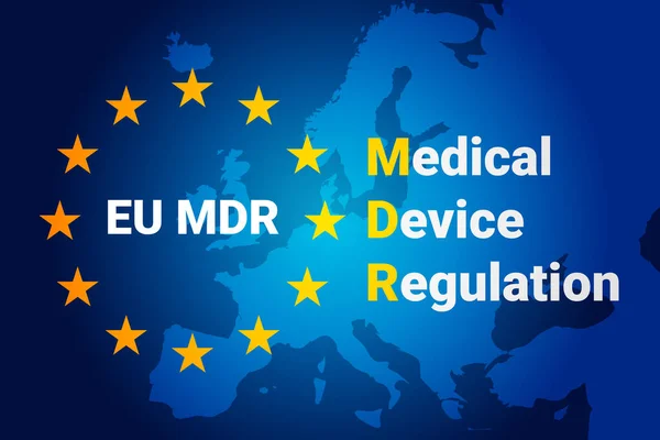 Medikal Cihaz Yönetmeliği. AB-Avrupa Birliği 'nin insan kullanımı için tıbbi araçların klinik araştırılması ve satışıyla ilgili düzenlemeleri. Vektör illüstrasyonu