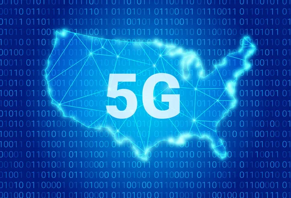 5G ağı - gelecek nesil kablosuz internet bağlantısı. Bir ABD haritasının arka planında 5g metin. vektör illüstrasyonu