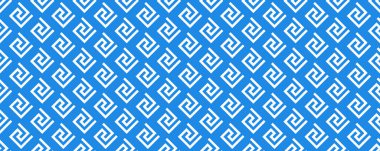Yunan deseni kusursuz. anahtar elementli eski bir süs. Soyut mavi ve beyaz geometrik çizgi. Kumaş, seramik zemin, süs eşyası, doku için vektör arkaplan