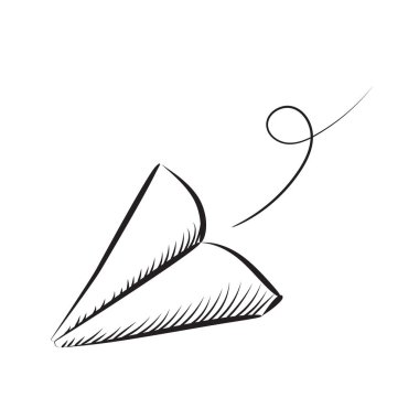 Kabataslak kağıt uçak vektör çizim. Beyaz arka plan üzerinde izole elle çizilmiş basit uçak simgesi