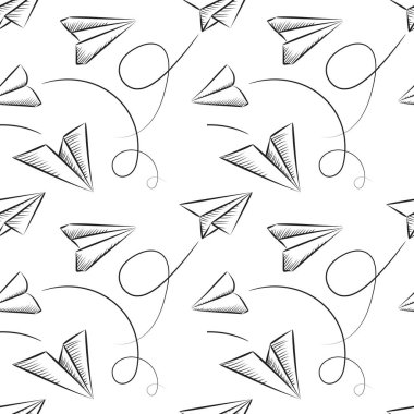 Kabataslak kağıt uçak Seamless modeli. Elle çizilmiş basit uçak arka plan