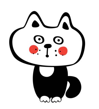 El çekilmiş siyah beyaz basit Doodle kedi simgesi. Vektör çizimi illüstrasyon izole