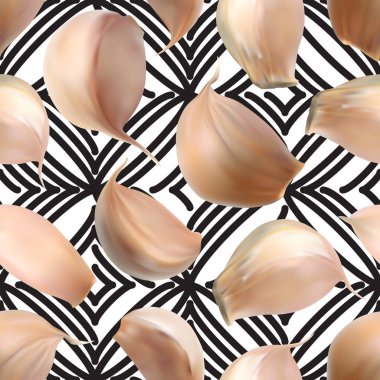 Arka plan üstten görünüm üzerinde gerçekçi sarımsak Seamless modeli. Vektör 3d çizim