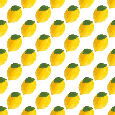 Limon mozaik etkisi ile Seamless modeli. Poligonal sarı tropikal meyve doku. Güneşli ve güzel yaz arka plan vektör çizim