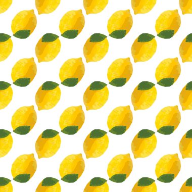 Limon mozaik etkisi ile Seamless modeli. Poligonal sarı tropikal meyve doku. Güneşli ve güzel yaz arka plan vektör çizim