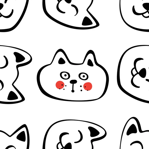 Padrão Sem Costura Com Gatos Desenhados Mão Engraçado Cat Emoticons —  Vetores de Stock