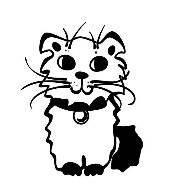 Mão Desenhado Preto Branco Simples Doodle Cat Icon Vetor Esboço — Vetor de Stock