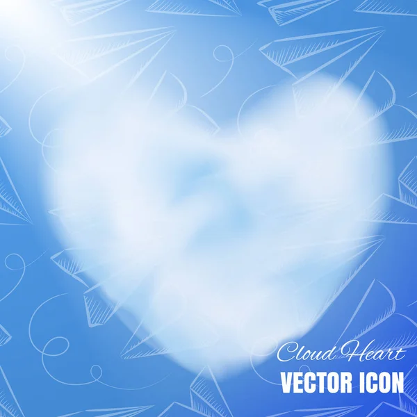 Icône Vectorielle Réaliste Coeur Nuage Sur Fond Bleu Beau Symbole — Image vectorielle