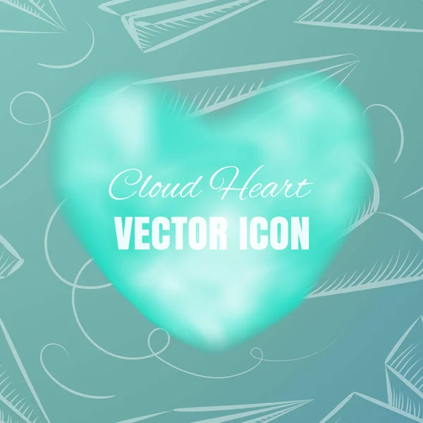 Cloud Heart Realistic Vector Icon Blue Background Beautiful Romantic Symbol Stock Illustration