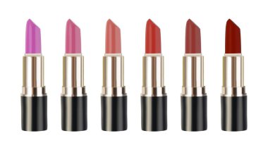 Ruj gerçekçi vektör 3d çizim. Beyaz arka plan üzerinde izole kozmetik topluluğu