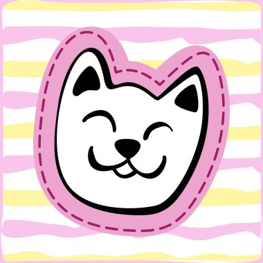 Elle çizilmiş basit Doodle kedi etiket. Vektör kroki çizim T gömlek baskı tasarımı için