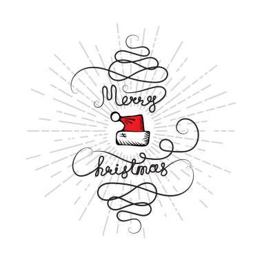 El ile yeni yıl arka plan mutlu Noeller sürekli metin çizilmiş. Vintage tarzı vektör kroki