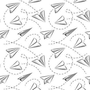 Kabataslak kağıt uçak Seamless modeli. Elle çizilmiş basit uçak arka plan