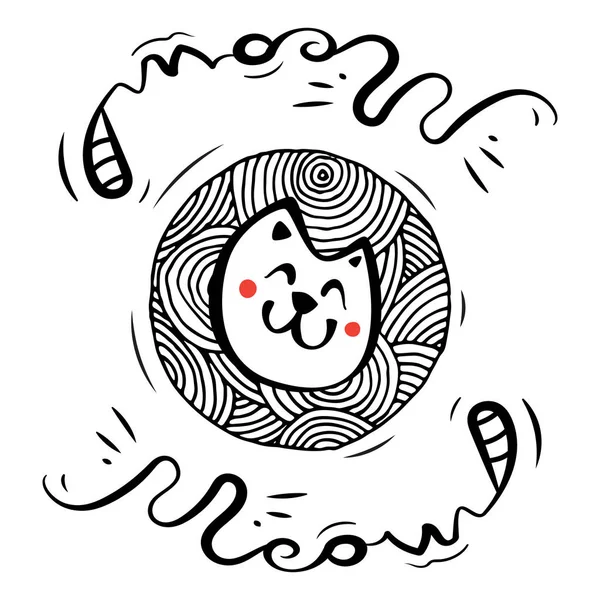 Mão Desenhado Preto Branco Simples Doodle Cat Icon Ilustração Esboço — Vetor de Stock