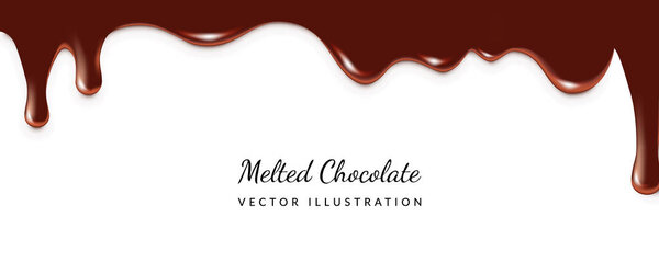 Dripping Melted Chocolates Isoalted. Realistic 3d Vector Illustration of Liquid Chocolate Cream or Syrup with Place for Text