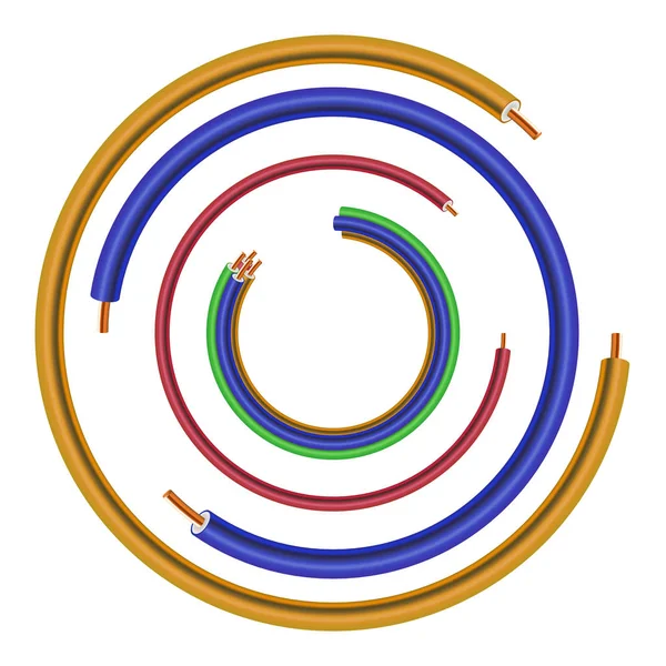 Набор Электрического Кабеля Изолирован Белом Медные Провода Шнуры Кабели Реалистичная — стоковый вектор